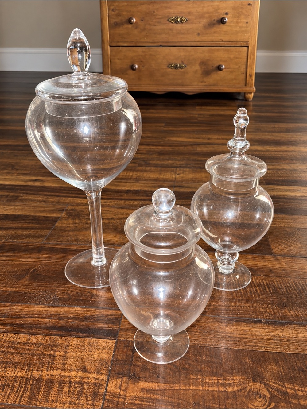 Clear Glass Apothecary Jars with Lids - Set of 3